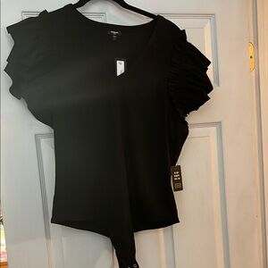 Express Black Flutter Sleeve Ruffled Bodysuit